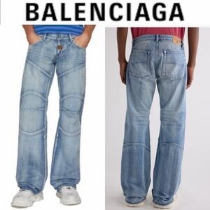 Balenciaga Men's Fitted Low-Waist Moto Bootcut  Light Blue Jeans S NWT 1550$